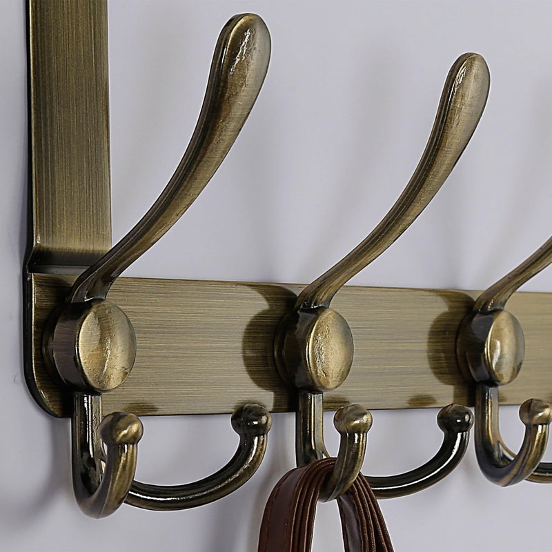 Dseap Over The Door Hook Hanger - Fits 1 3/8" to 1 3/4" Standard Doors | 5 Tri Hooks Heavy Duty Towel/Coat Rack | Door Organizer for Clothes, Jackets, Hats, Towels, Bronze, Pack of 2 - Image 4